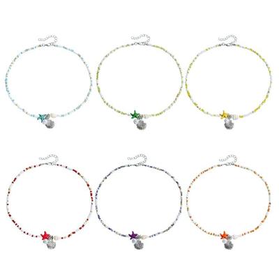 Trendy Beaded Choker Necklace Chic Starfish Pendant Necklace Adornment Elegant Beaded Neck Chain Jewelry