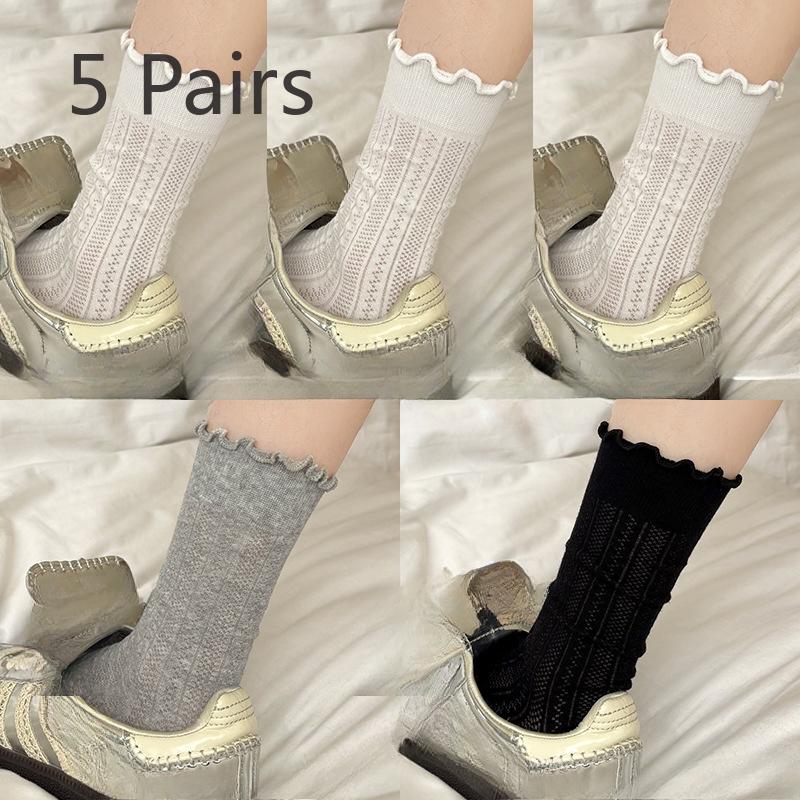

5 пар женских летних тонких носков-сеточек с деревянным краем и кружевом в рубчик 5 Pairs