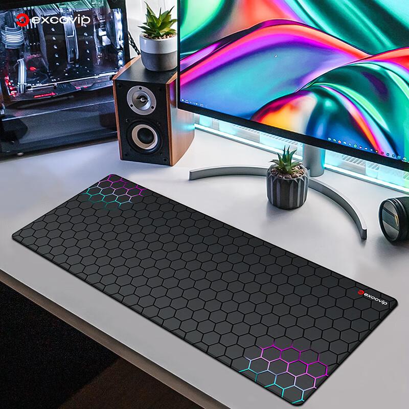EXCO Mouse Pad, Extra Large Desk Mat, Computer Office Gaming Cartoon Anime Edge-Locked Keyboard Pad, Non-Slip, 800*300mm, Hexagonal Colorful 0258