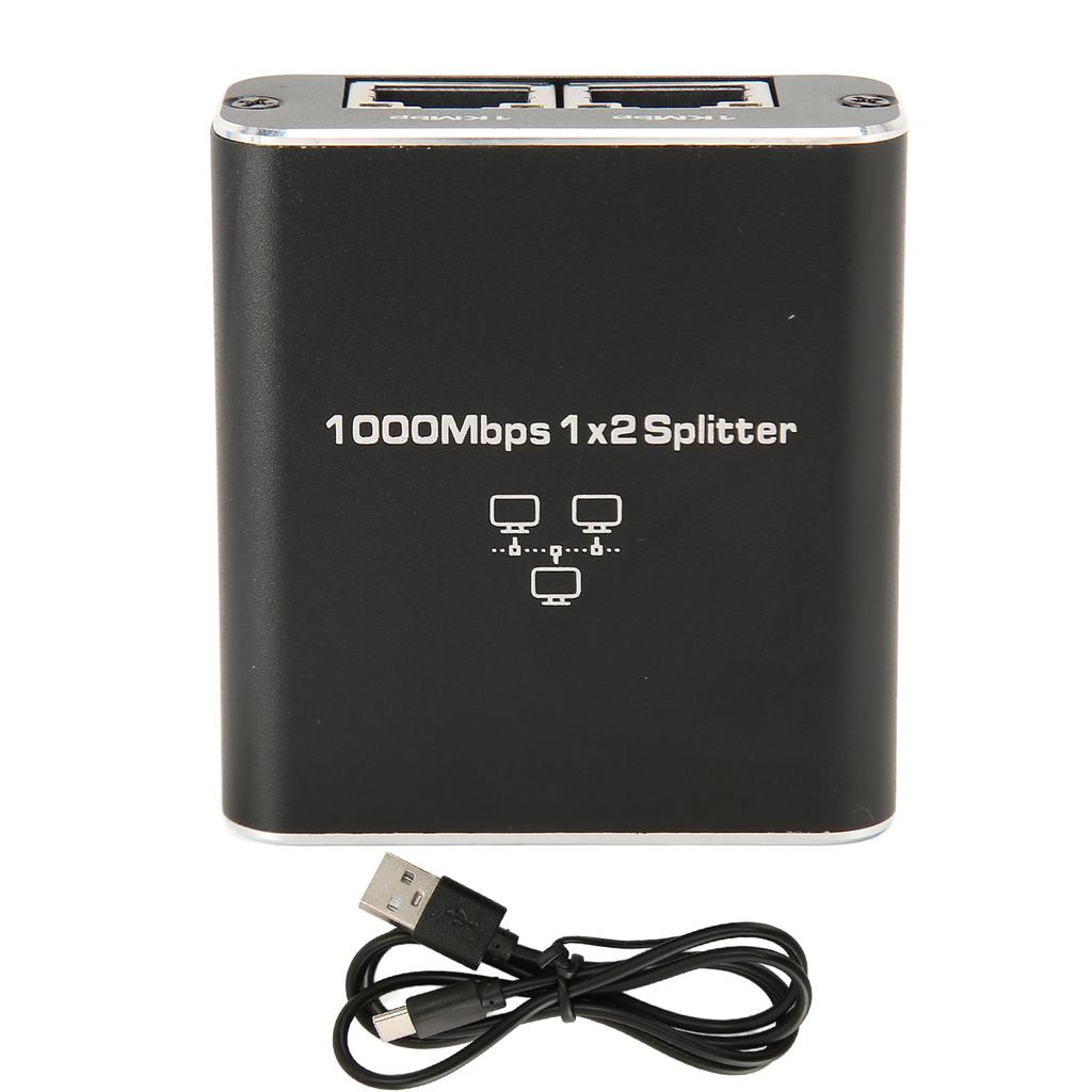 Gigabit Splitter 1000Mbps 1 in 2 Out RJ45 Port Aluminum Alloy Network Splitter for PC Laptop Router