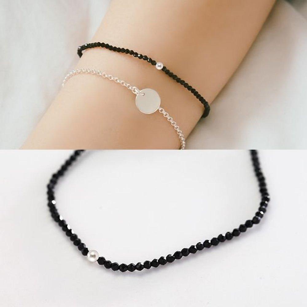 Silver Slim Silver Ball and Onyx Bracelet (Wfgmino)