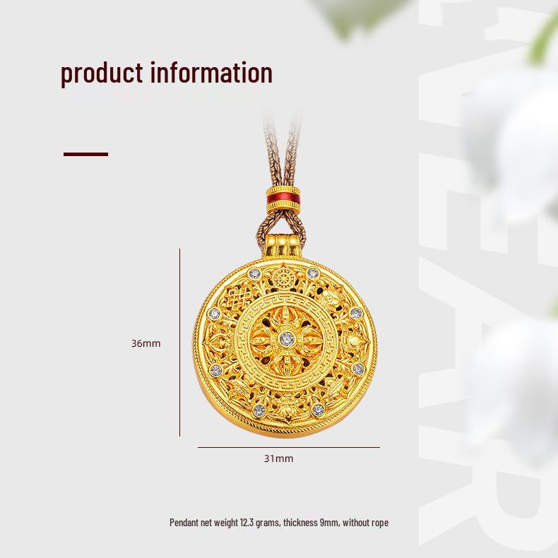 Gold Plated Eight Treasures Compass Pendant Necklace for Men and Women