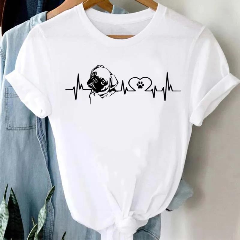 Women Unisex T Shirt Fashion Dog Heartbeat Print T-shirt Funny 90s Print T Tee Womens Tshirt for Female Red Shirt Clothes Tops