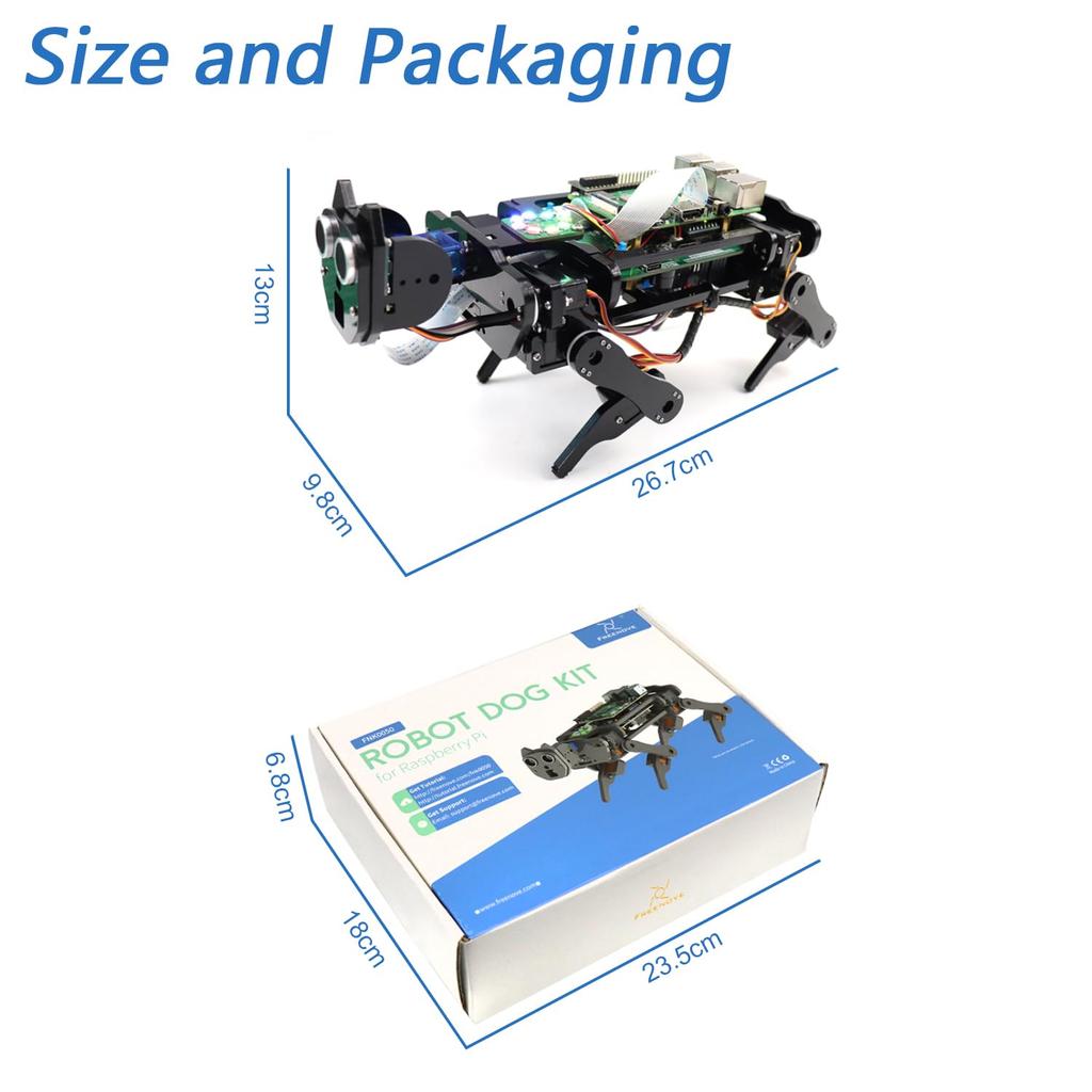 Freenove Robot Dog Kit for Raspberry Pi 5 4 B 3 Zero 2 Face Ball Ultrasonic App Servo Pi Not B+ W, Walking, Self-Balance, Recognition, Tracking,