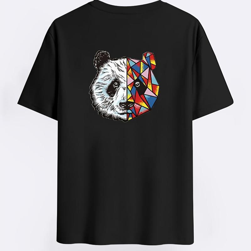 

Split-Style Panda Graphic T-Shirt,Soft Breathable & Fade-Resistant, Classic Fit for Daily Casual Wear XXL белый