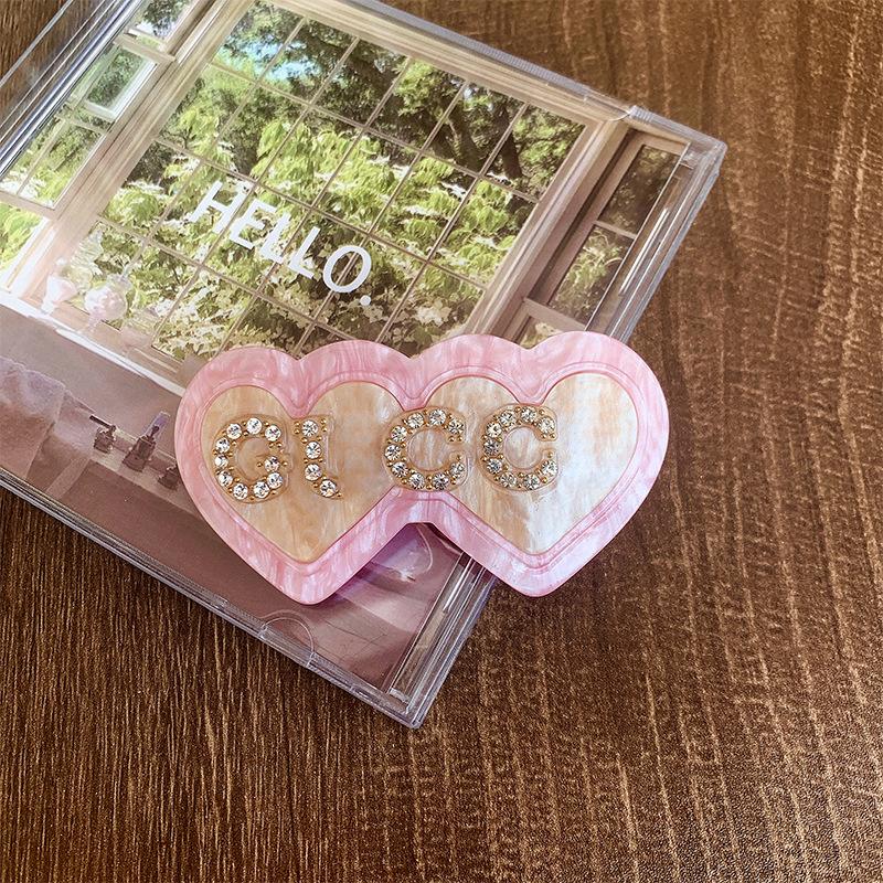 Double Love Heart Spring Clip Hairpins - Peach & Pastel French Bangs Accessories
