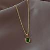 New Retro Square Green Zircon Pendant Necklace For Women Titanium Steel Necklace Girls Wedding Engagement Jewelry