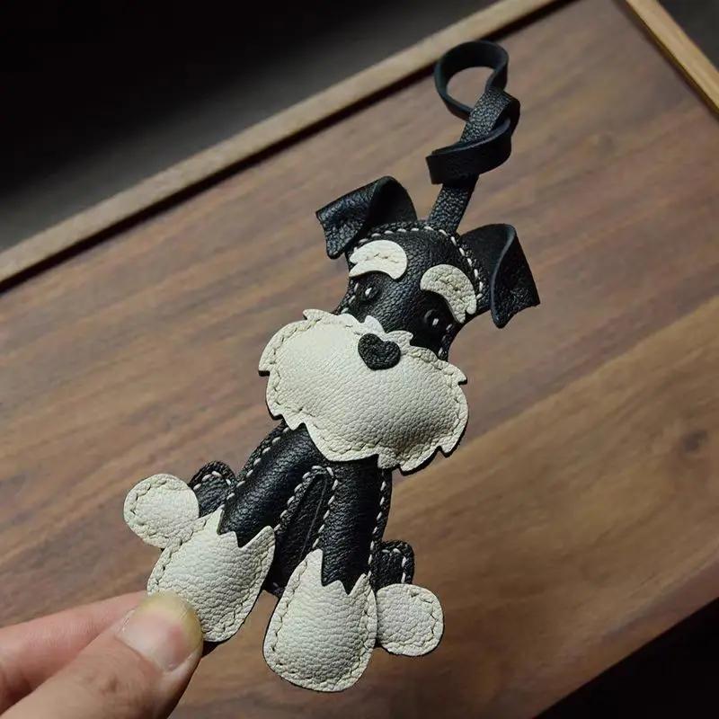 Handgefertigt Echtes Leder Schnauzer Niedlicher Taschenanhänger Schlüsselanhänger Geschenk Niedliche Dekoration Geeignet für Taschen Exquisiter Anhänger Taschenzubehör