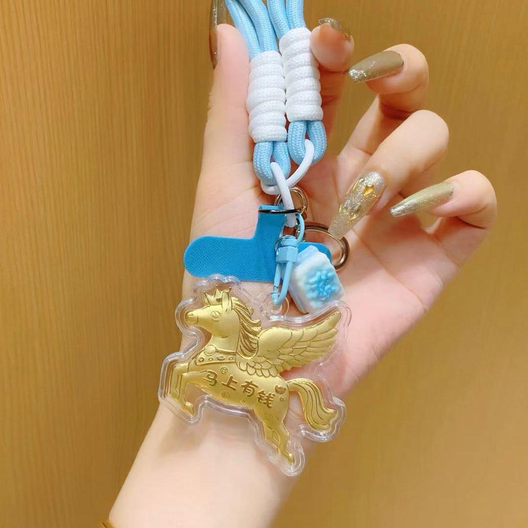 Брелок-подвеска из 999 чистого золота - Лошадь по знаку зодиака - Мультяшный мобильный брелок Подарок Ювелирные изделия