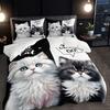 Adorable Cat & Kiten Print Beding Set Includes 1 Soft with Soft Fabric Duvet Cover 2 Pilowcases Al Seasons for Home or Dorm Decor