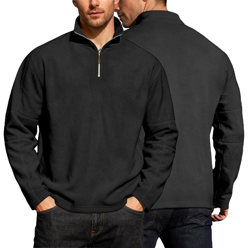 Men's Heated Fleece Sweatshirts Leisure Half Zip-up Solid Color Long Sleeve Pullover Autumn Winter Sportwear Big Size Streetwear S-3XL