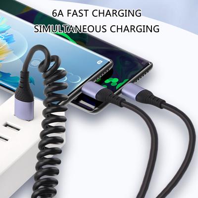 Dual Retractable Spring Charging Cable Micro USB & Type C Cable for Micro USB and Type C Devices 66W Fast Charge