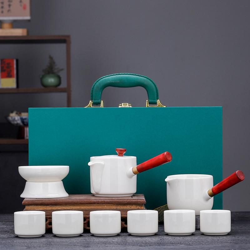 

Suet Jade Kung Fu Tea Set Ceramic White Porcelain One Pot Six Cups Gift Box Fresh Business Festival Gifts