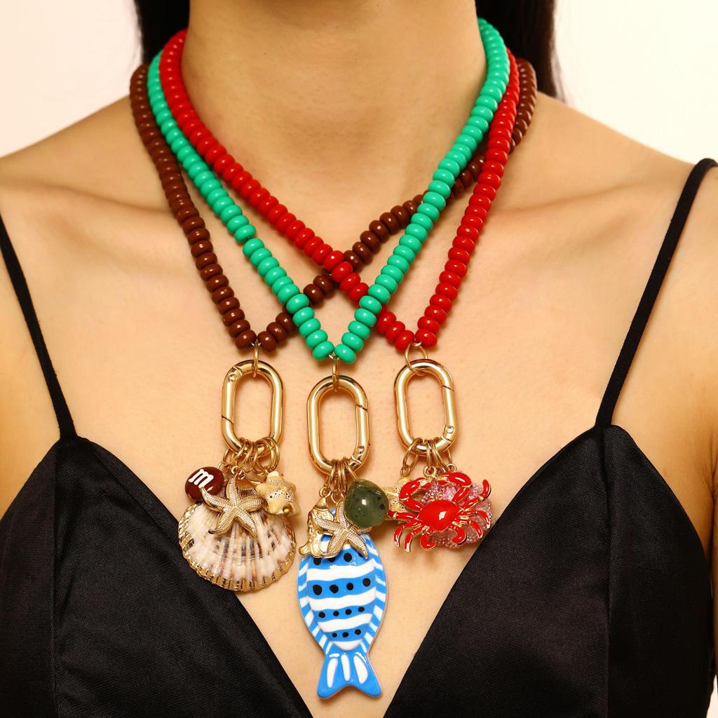 High-End Ocean-Inspired Beaded Necklace with Starfish and Seashell Pendant for Women