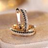 1 Pair of Women'S Golden Oval Double Row Black and White Earrings | 14K Golden Plated, Copper with Synthetic Zirconia, Fashionable and Super Bright