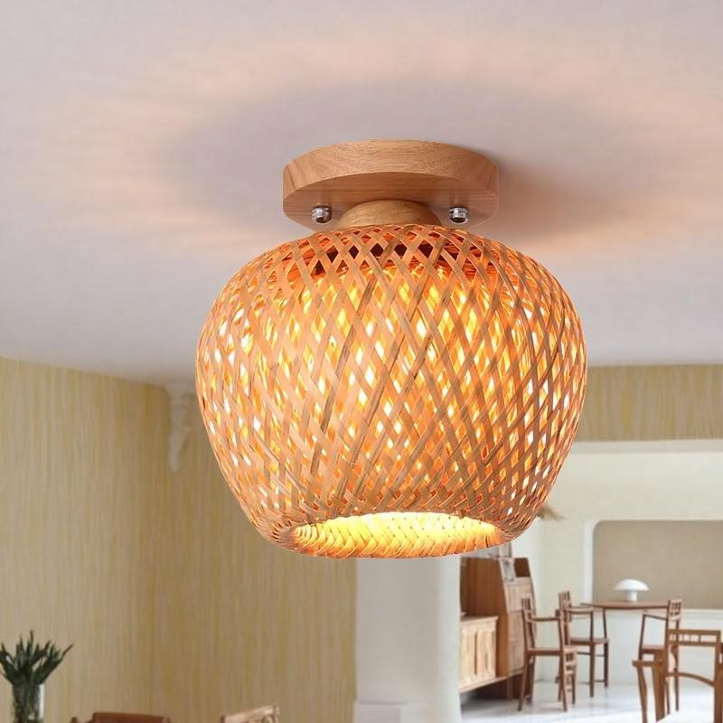 Newest 21x21cm Bamboo Ceiling Lights Rattan Wicker Lustre Hand Knit Braiding Suspended Home Dining Braided Wooden Decoration HOT