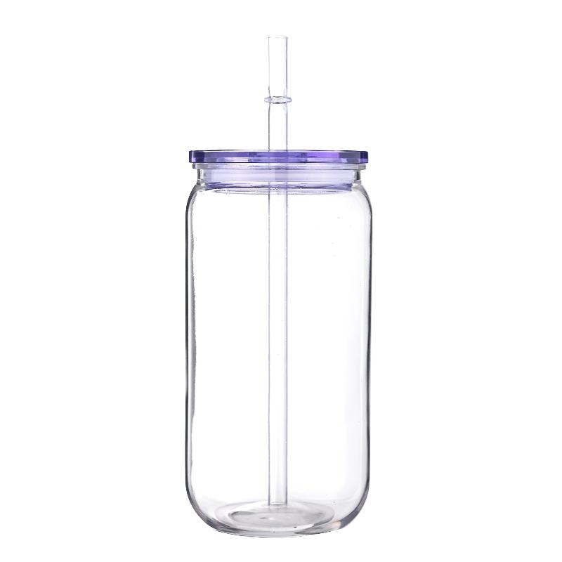 

475ml Colorful Lid Straw Water Bottle Transpare Plastic Cup with Lids And Straws Replacement Lids for Can Shaped Iced Coffee Cups Cute Tumbler Cup