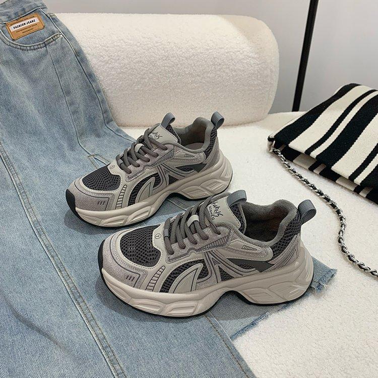 

Su Yinyin same style Germanic girl~ leather retro color matching thick-soled heightening sports and leisure shoes female dad shoes 35 серый