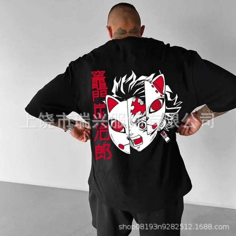 Mens Oversized Anime Graphic Tee Loose Fit Japanese Streetwear Casual T-Shirt