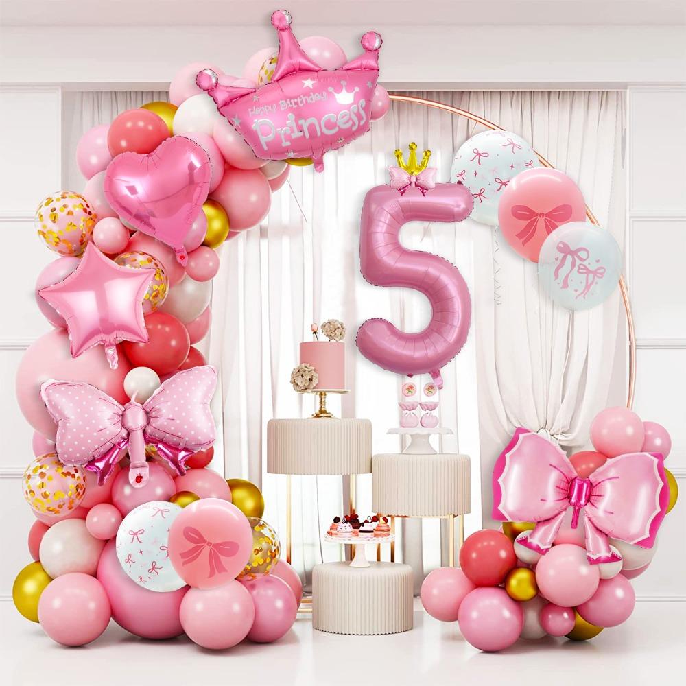 Princess 3rd 4rd 5rd Birthday Party Decorations 40 Inch Large Pink Crown 3 Balloon Girls’ Princess Decorations Party Supplies