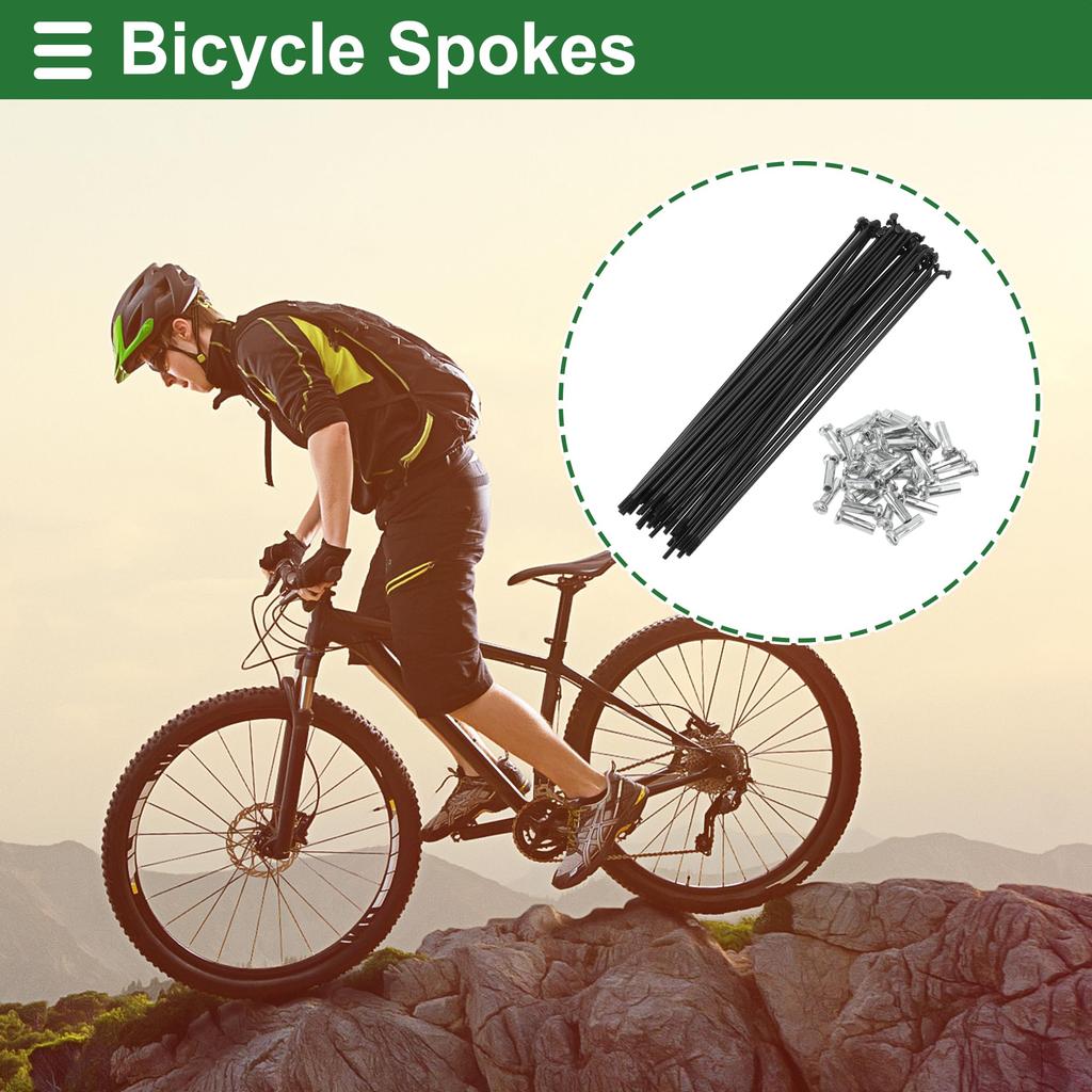 Motoforti Universal Bicycle Spokes, Bicycle Wheel Spokes, 14G, 167mm Length, Carbon Steel, Black, 1 Set