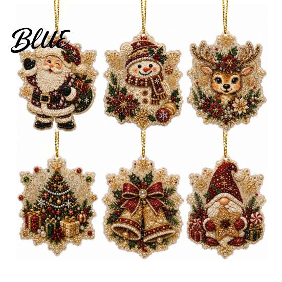 2D Acrylic Santa Flat Holiday Pcs Pearl Christmas Ornaments 6 Art Ornaments Tree Pendant Creative Effect Hanging Decoration for