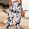 Damen Sommer Strand Weite Hosen Blumenmuster Elastisch Hoher Bund Lockerer Schnitt Lässig Urlaub Palazzo Hosen