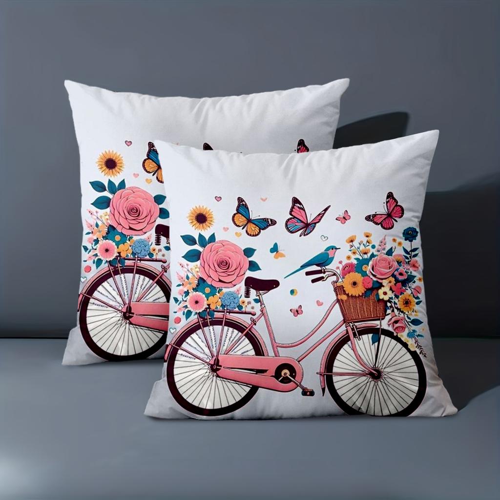 1 Pieces Floral Bicycle Pillow With Butterflies And Bird Polyester pillowcase, sofa decorative cushion cov Headboard Pillow