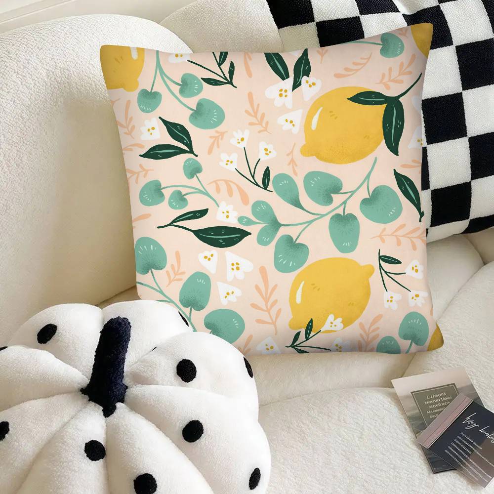 Lemon Pattern Pillow Case Fashion Square Pillowcase Bedroom Sofa Room Ins Decoration Leisure