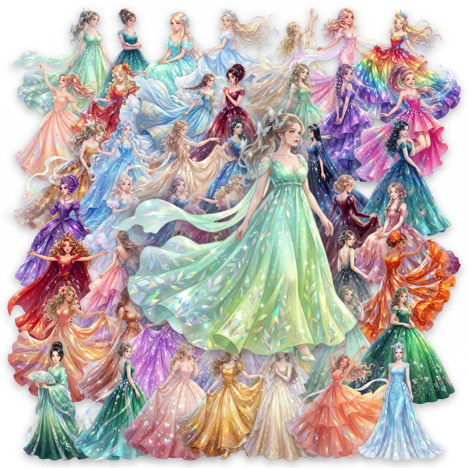50 Dream Princess Dress Transparent Pet Stickers Girl Heart Princess Dress Stickers Student Stationery Hand Account Stickers