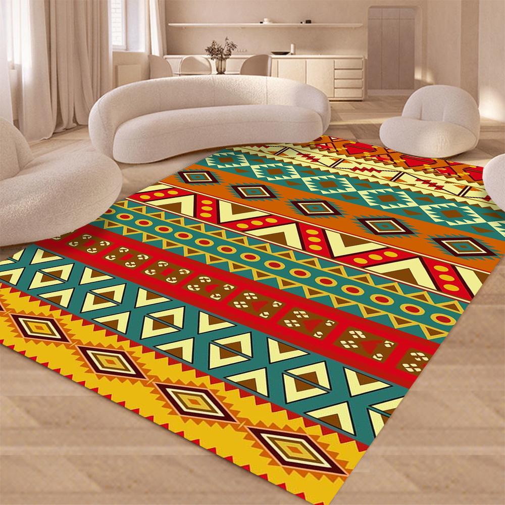 Nordic Moroccan Retro Ethnic Style Patchwork Pattern Square Carpet Bedroom and Living Room Indoor Use Decoration