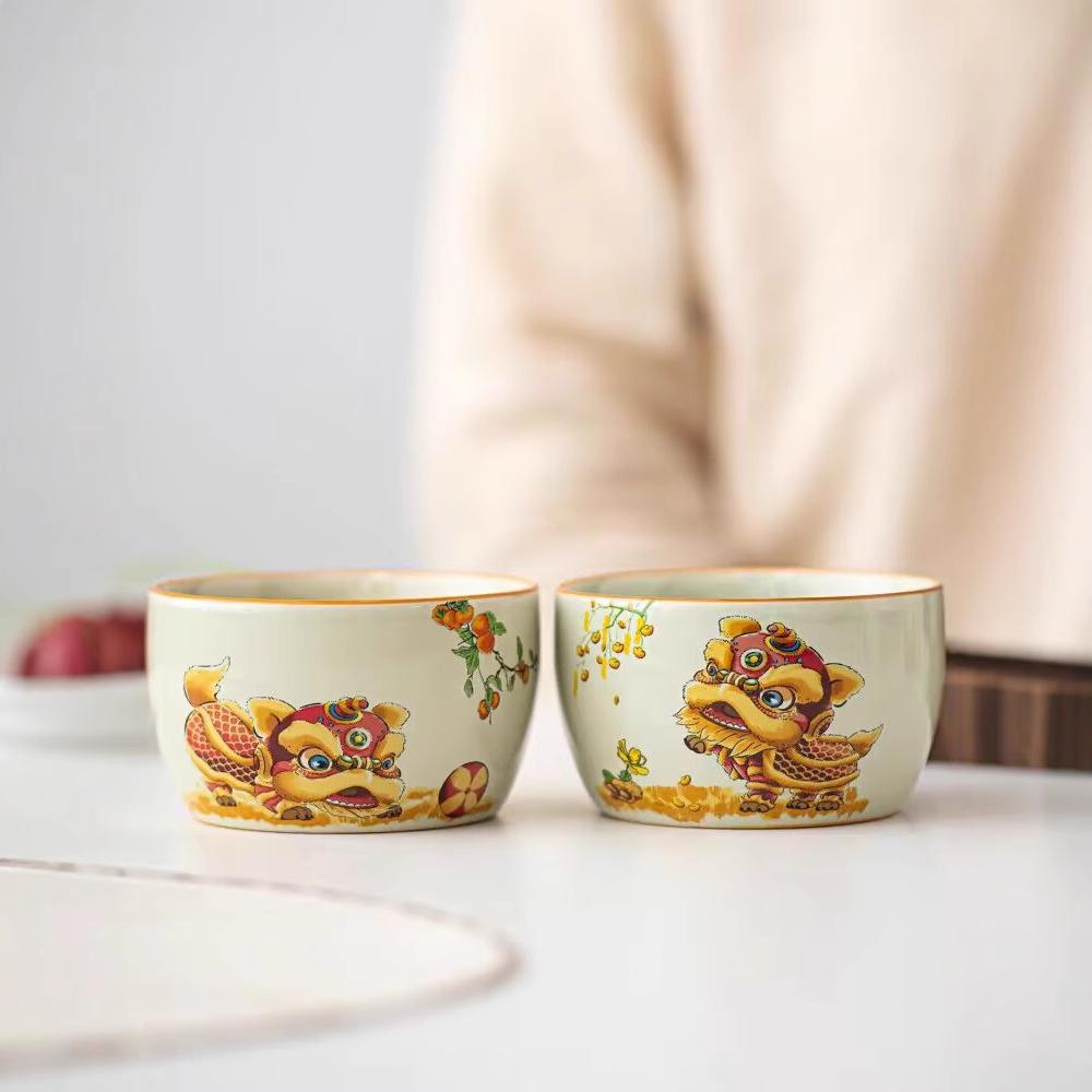 Grass Ash Lion Dance National Tide Wind Master Teacup Ceramic Tea Tasting Cup Men'S Personal Hospitality Cup Kung Fu Tea Set