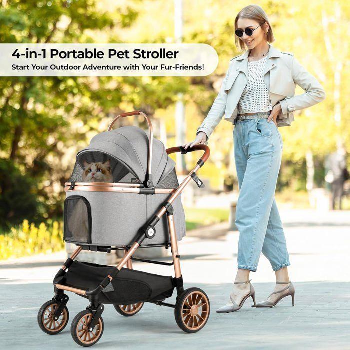Hunde-Katzen-Kinderwagen 4-in-1 faltbar bis 25 kg, gefederte 360°-Räder, Haustiertransport, komfortabler Allround-Kinderwagen