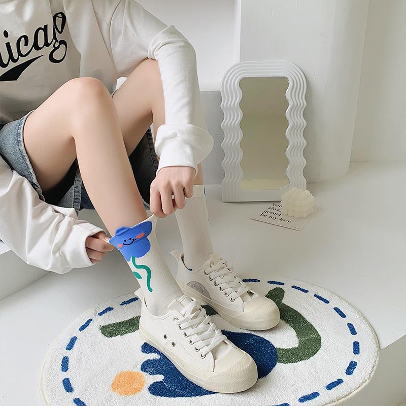 Female Spring and Autumn Lovely Cartoon Stereo Flower Tulip Academy Wind Tube Socks