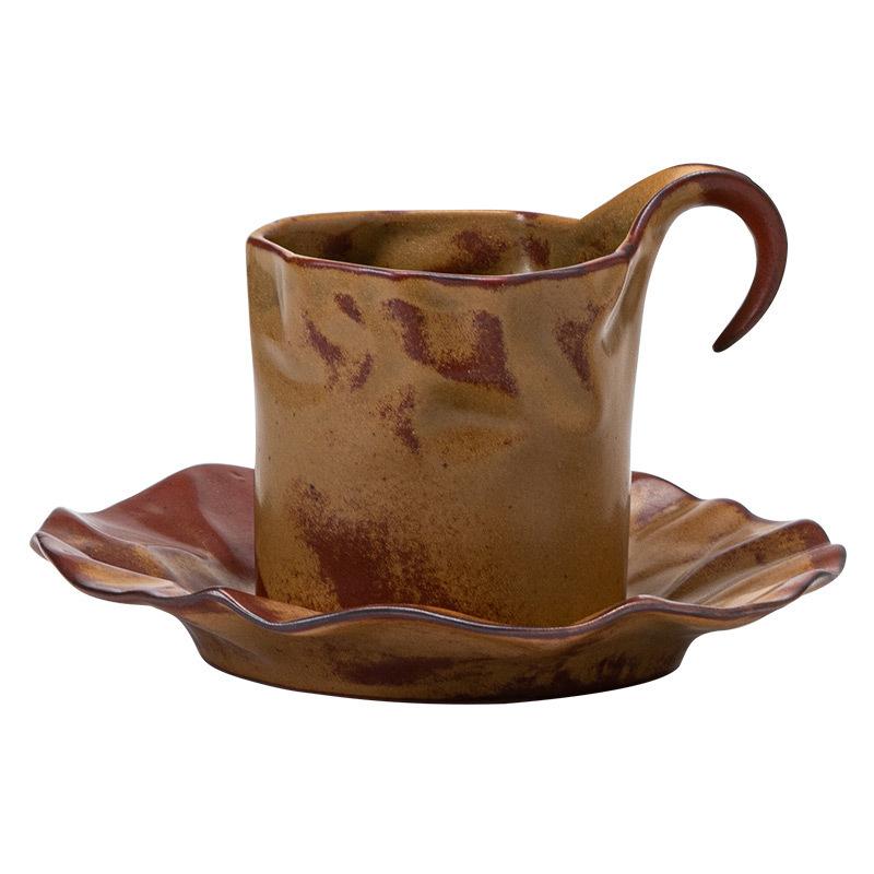 Japanese Light Luxury Pleated Ceramic Coffee Cup and Saucer Set Creative Exquisite Shaped Mug Coffee Cup