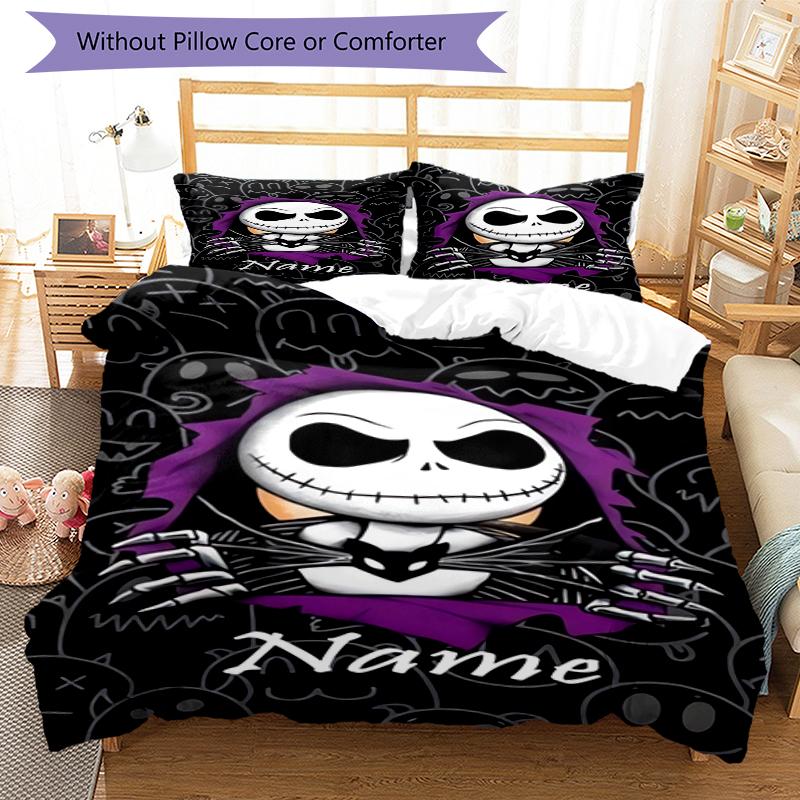 3pcs Custom Name The Nightmare Before Christmas Bedding Set Duvet Cover Closure Includes 1 Duvet Cover & 2 Pillowcases, Soft and Comfortable for All S