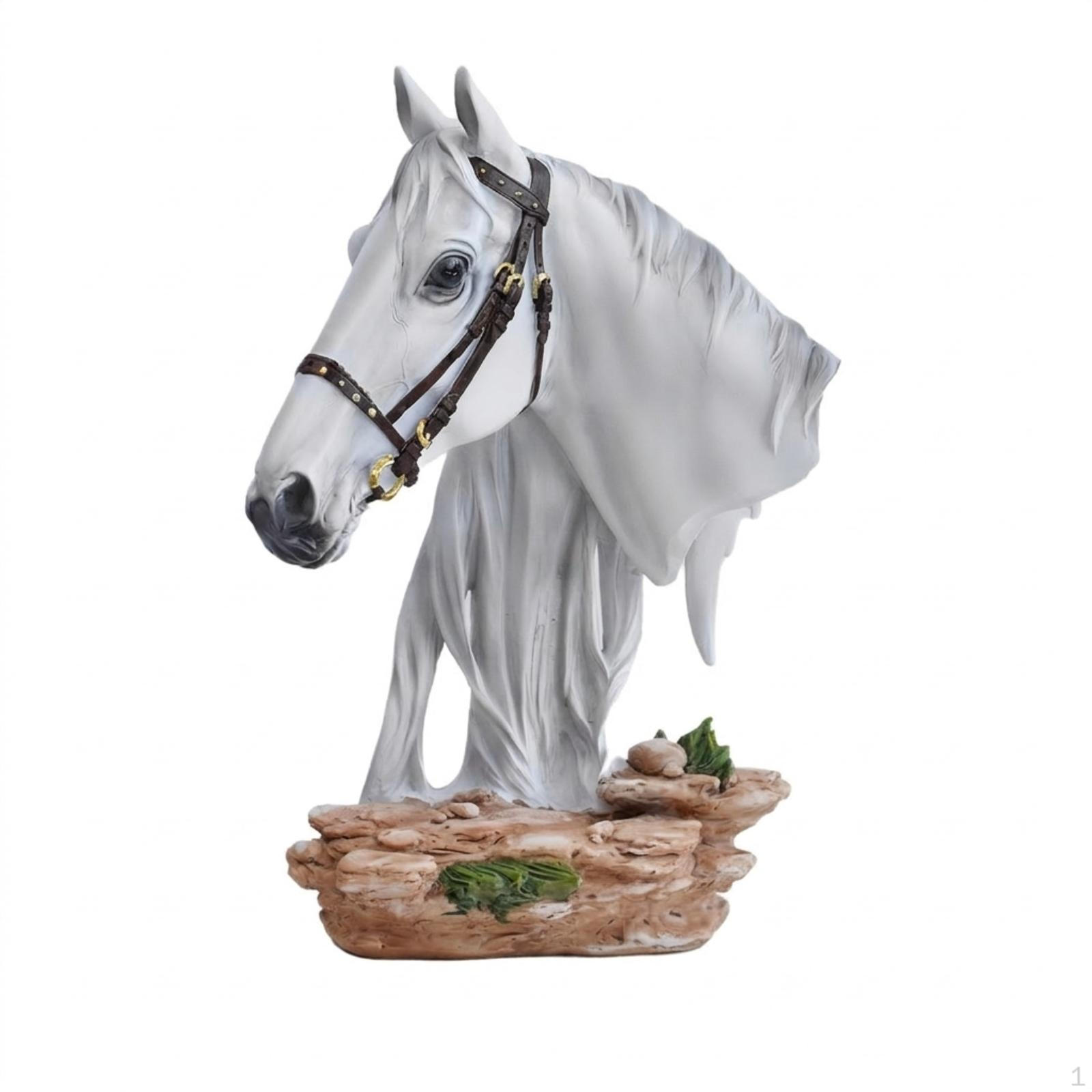 Horse Head Bust with Base Tabletop Sculpture Decorative Decor for Art Lovers, Collectors,