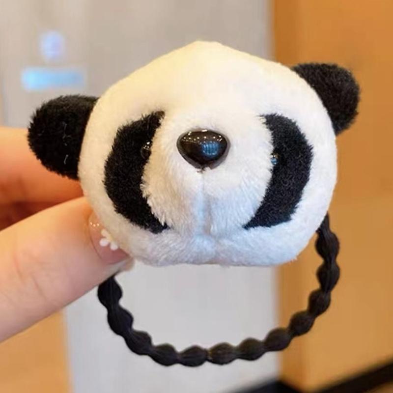 Cute Girls Panda Shape Slap Bracelet Headband Hair Rope Plush Hair Tie Elastic Hair Rope for Girls Cartoon Hair Styling
