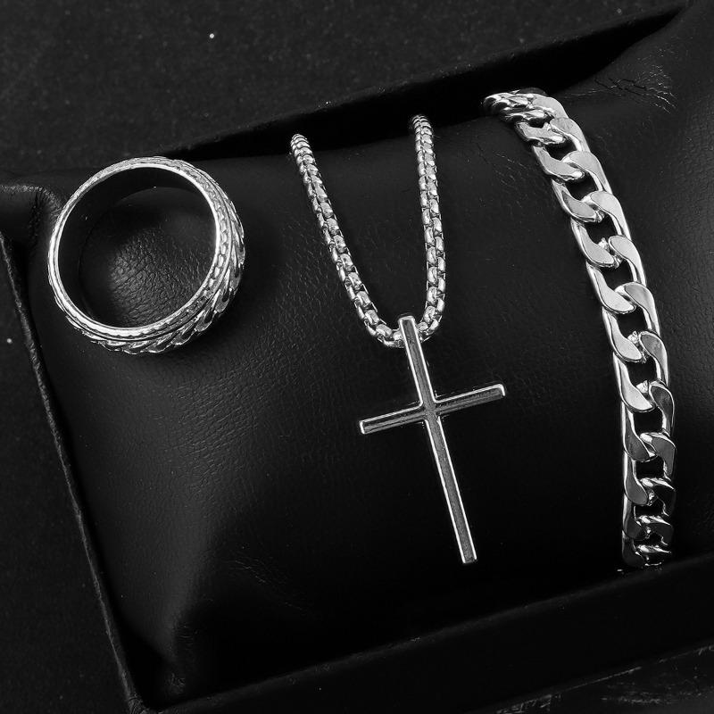 Cross Jewelry Chain Ring Bracelet Necklace 3 Sets