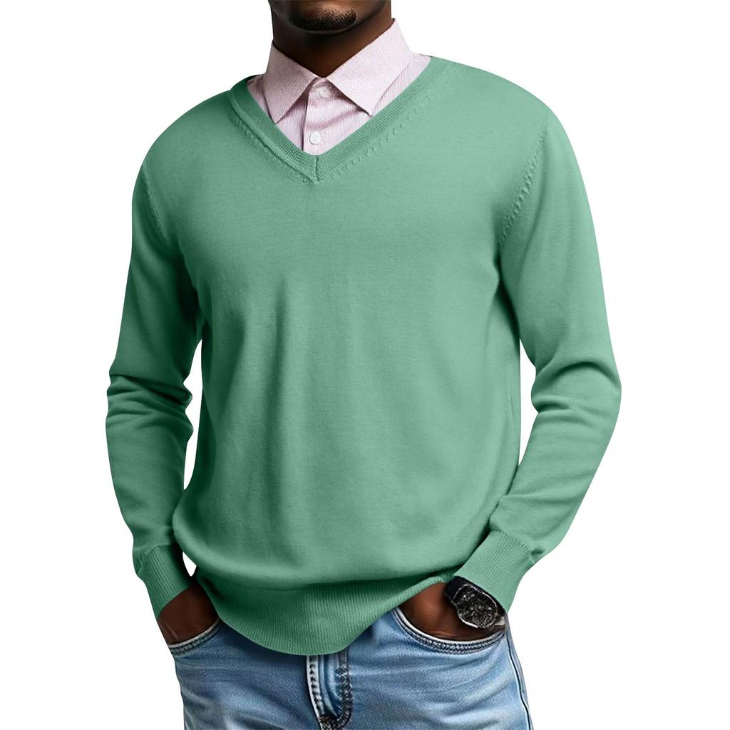 Męski dzianinowy top z dekoltem V i długim rękawem, codzienna wygoda, bluzka z długim rękawem