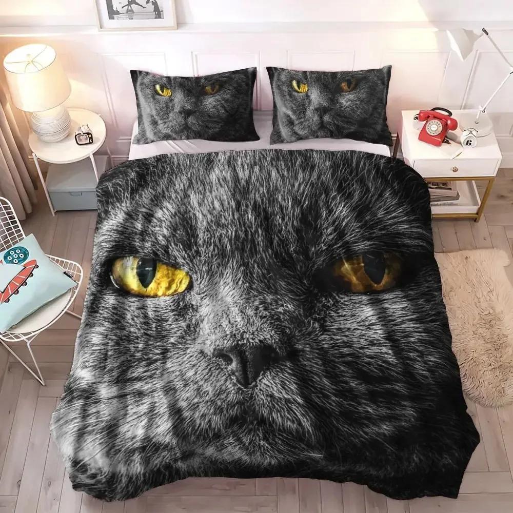 Wiccan Occult Black Cat Duvet Cover Set,Gothic Black Cat Bedding Sets Mysterious Sun And Moon Comforter Cover Queen Size