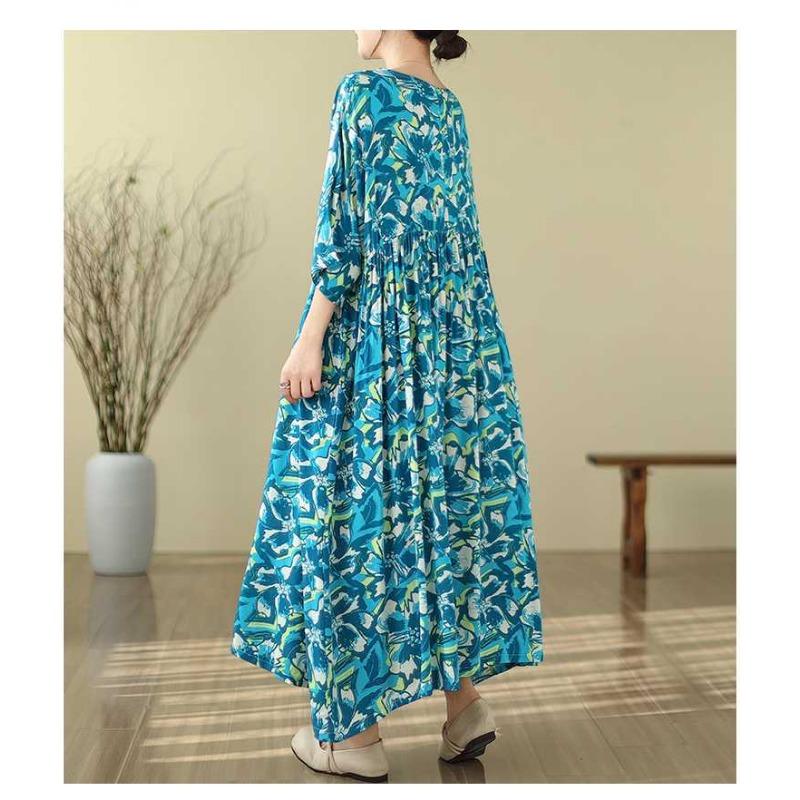 Summer New Vintage Print Literary Dress