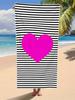 Striped Heart Beach Towel, Microfiber Large Sand Free Quick Dry, Pink Love Minimalist Design, Soft Absorbent Beach Towel Bt21