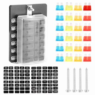 12Way Fuse Box Blade Fuse Block Holder with LED Indicator Waterpoof Cover for Car Boat Bus Yacht