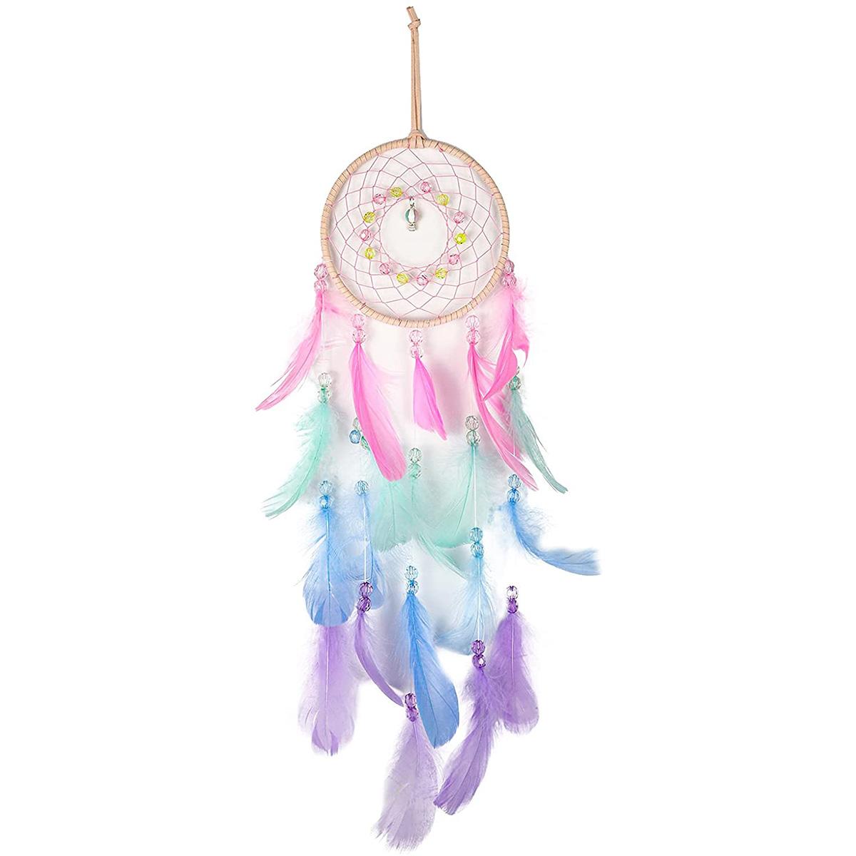 

Handmade Dream Catcher Wall Decoration with LED Lights And Colorful Feathers for Home Decor Wall Hanging Design Craft Gift
