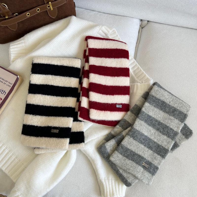 Korean Style Autumn and Winter White Two Color Striped Scarf Women's Wool Striped Cross Scarf Decoration and Warmth