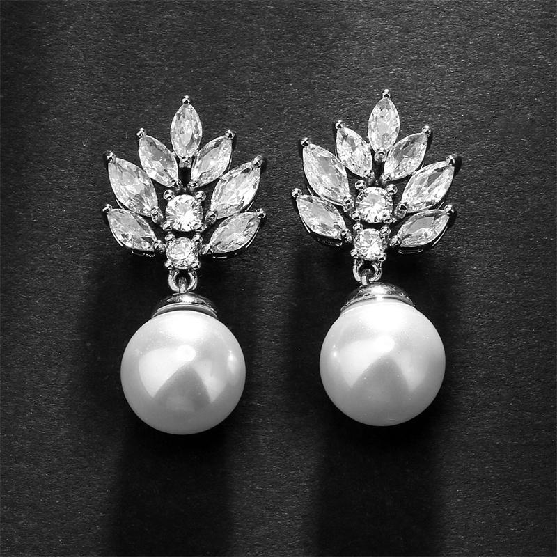ZAKOL New Leaf Water Drop Zircon Dangle Earrings for Women Luxury European and American Bridal Wedding Zircon