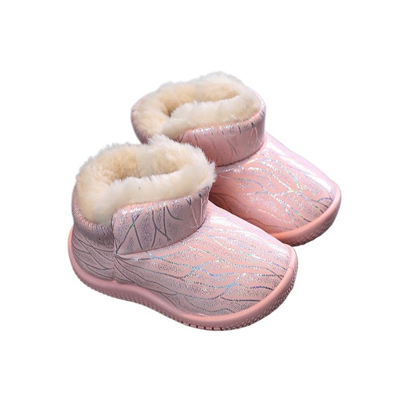 Winter Babyschuh Mädchen Warm Komfort Lauflernschuhe Samt Lässig Vielseitig Babyschuhe Rutschfest Schlicht Baumwollschuh Täglich Trendig Schneestiefel