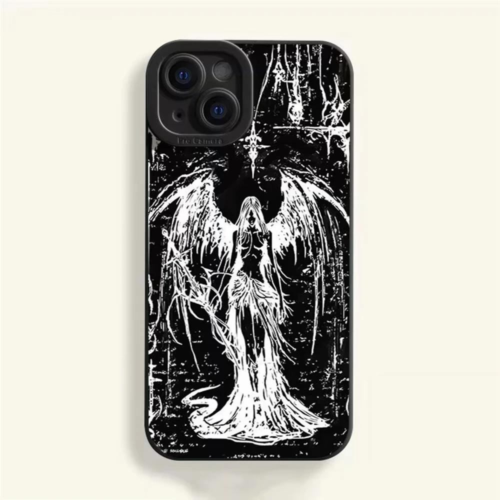 

Luxury Black Angel Death Demon Phone Case for iPhone 17 AIR 16 15 14 13 12 11 PRO MAX XS XR 7 8 PLUS Y2K Camera Protection Cover iPhone 13 чёрный