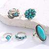 Juego de 5 Anillos Color Plata Retro Envejecido Anillos para el Dedo con Turquesa de Imitación Estilo Bohemio Versátil Apilable Joyería para el Dedo Regalo